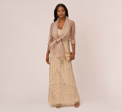 Organza Wrap Jacket With Short Sleeves In Champagne