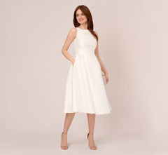 Sleeveless Mikado Fit And Flare Midi Dress With V-Back In Ivory