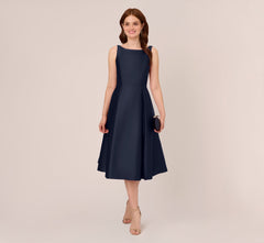 Sleeveless Mikado Fit And Flare Midi Dress With V-Back In Midnight