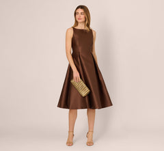 Sleeveless Mikado Fit And Flare Midi Dress With V-Back In Espresso