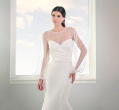 Stretch Mikado Gown With Studded Pearl Jacket In Ivory