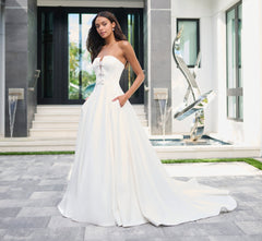 Matte Satin A-Line Ball Gown in Ivory