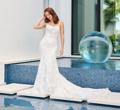 Floral Matte Lace Mermaid Gown in Ivory Almond Nude