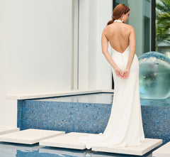 Stretch Crepe Slim Gown in Ivory