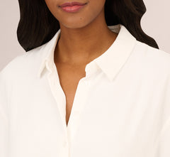 Long Sleeve Button Front Airflow Blouse In Ivory