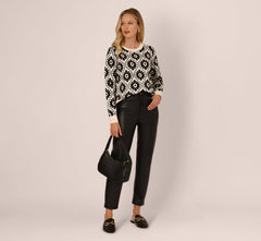 Floral Print Crew Neck Pullover Sweater In Cream Sea Green Black