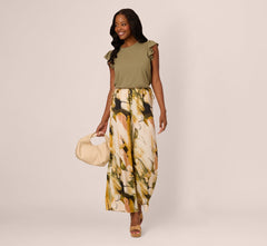 Wide Leg Satin Side Tie Pant In Oil Green Goldsmith
