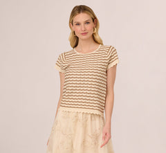 Cap Sleeve Wavy Pointelle Knit Top In Neutral Combo