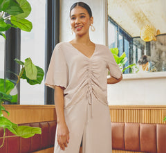 Embroidered Airflow Top And Wide Leg Pant Set In Pebble