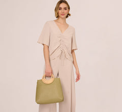Embroidered Airflow Top And Wide Leg Pant Set In Pebble