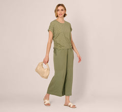Cap Sleeve Ruched Side Top In Oil Green Scribble Daisy