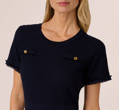 Short Sleeve Waffle Weave Midi Dress In Blue Moon