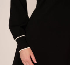 Long Sleeve Collared Twofer Sweater Dress In Black Ivory