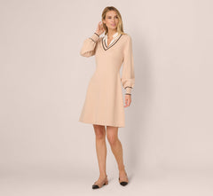 Long Sleeve Collared Twofer Sweater Dress In Champagne Blush Black