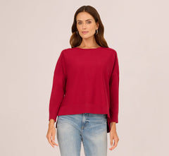 Long Sleeve Drop Shoulder Pullover Sweater Top In Cranberry