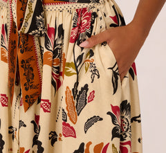 Tie Front Floral Printed Midi Skirt In Tropic Border Vine