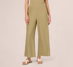 Wide Leg Rib Knit Pants In Dusty Sage Green