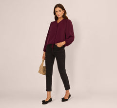 Long Sleeve Silky Buttoned Blouse In Raisin