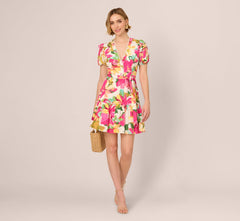 Puff Sleeve Flounce Mini Dress In White Multi