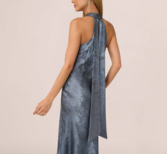 Foiled Mermaid Gown With Halter Neckline In French Blue