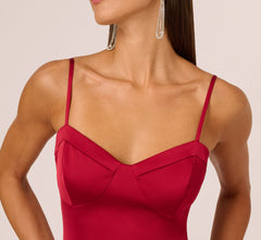 Stretch Satin Corset Back Midi Dress In Matador Red