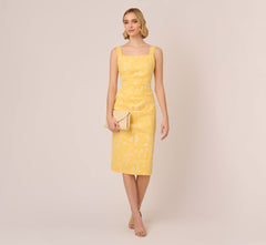 Hibiscus Jacquard Sheath Dress With Tucked Details In Sun