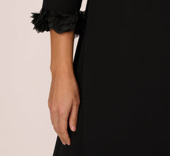 Plus Size Three Quarter Sleeve Shift Dress With Floral Embellished Cuffs In Black