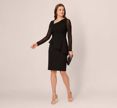 Long Sleeve Asymmetrical Peplum Sheath Dress In Black