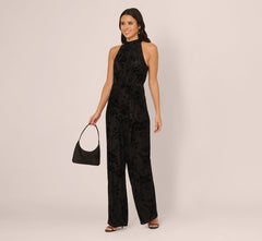 Sleeveless Floral Burnout Velvet Jumpsuit In Black
