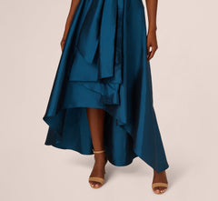Bead Taffeta High Low Long Dress In Teal Sapphire Gold