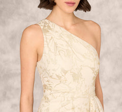 One Shoulder Metallic Stretch Jacquard Column Gown In Light Gold