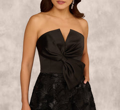 Strapless Satin Beaded Midi Gown In Black