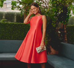 Sleeveless Mikado Fit And Flare Midi Dress With V-Back In Desert Flower