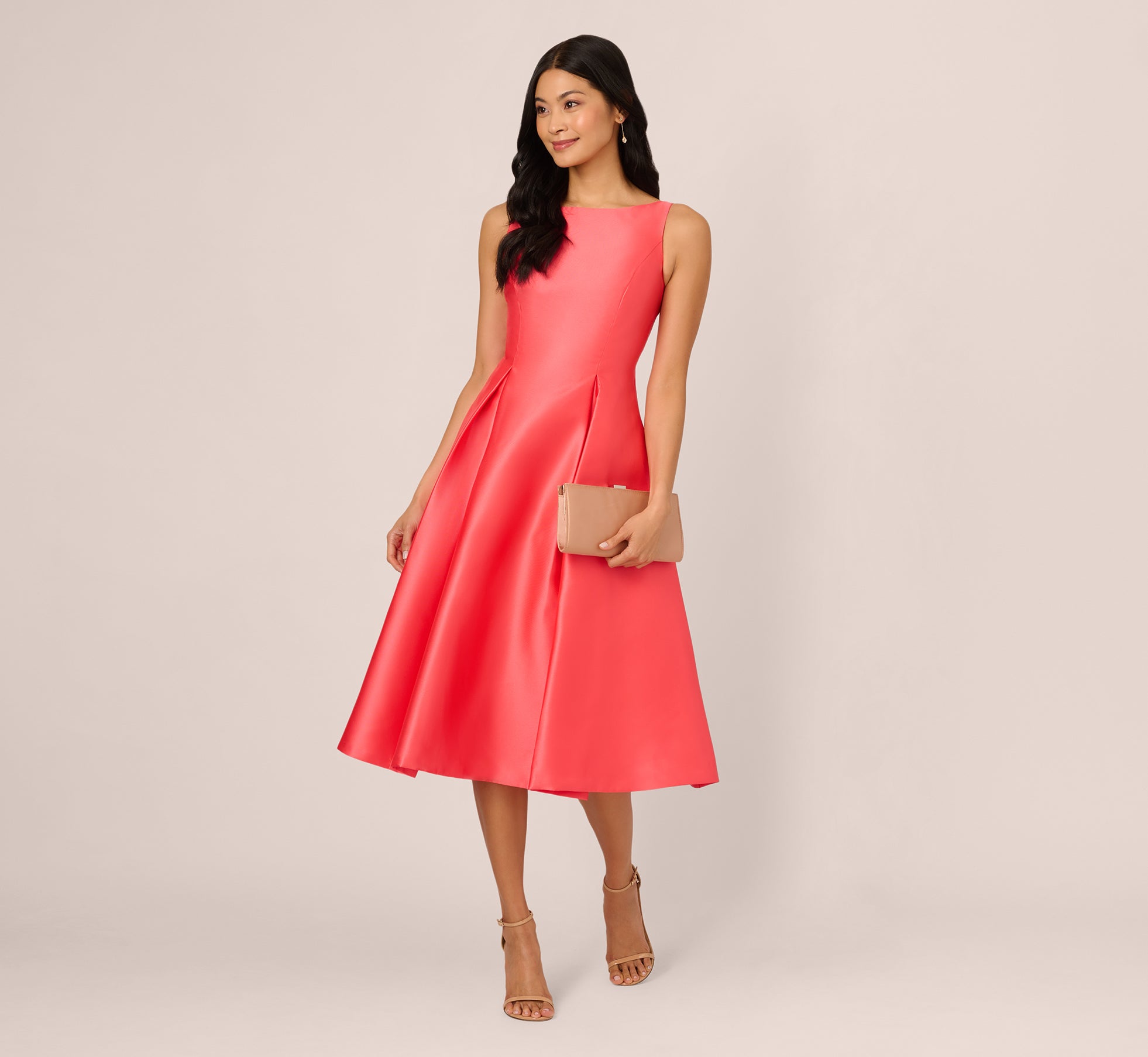 Sleeveless Mikado Fit And Flare Midi Dress With V-Back In Desert Flower