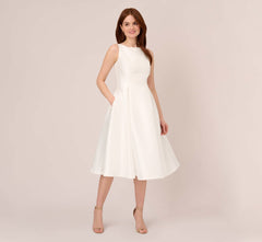 Sleeveless Mikado Fit And Flare Midi Dress With V-Back In Ivory