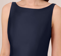 Sleeveless Mikado Fit And Flare Midi Dress With V-Back In Midnight