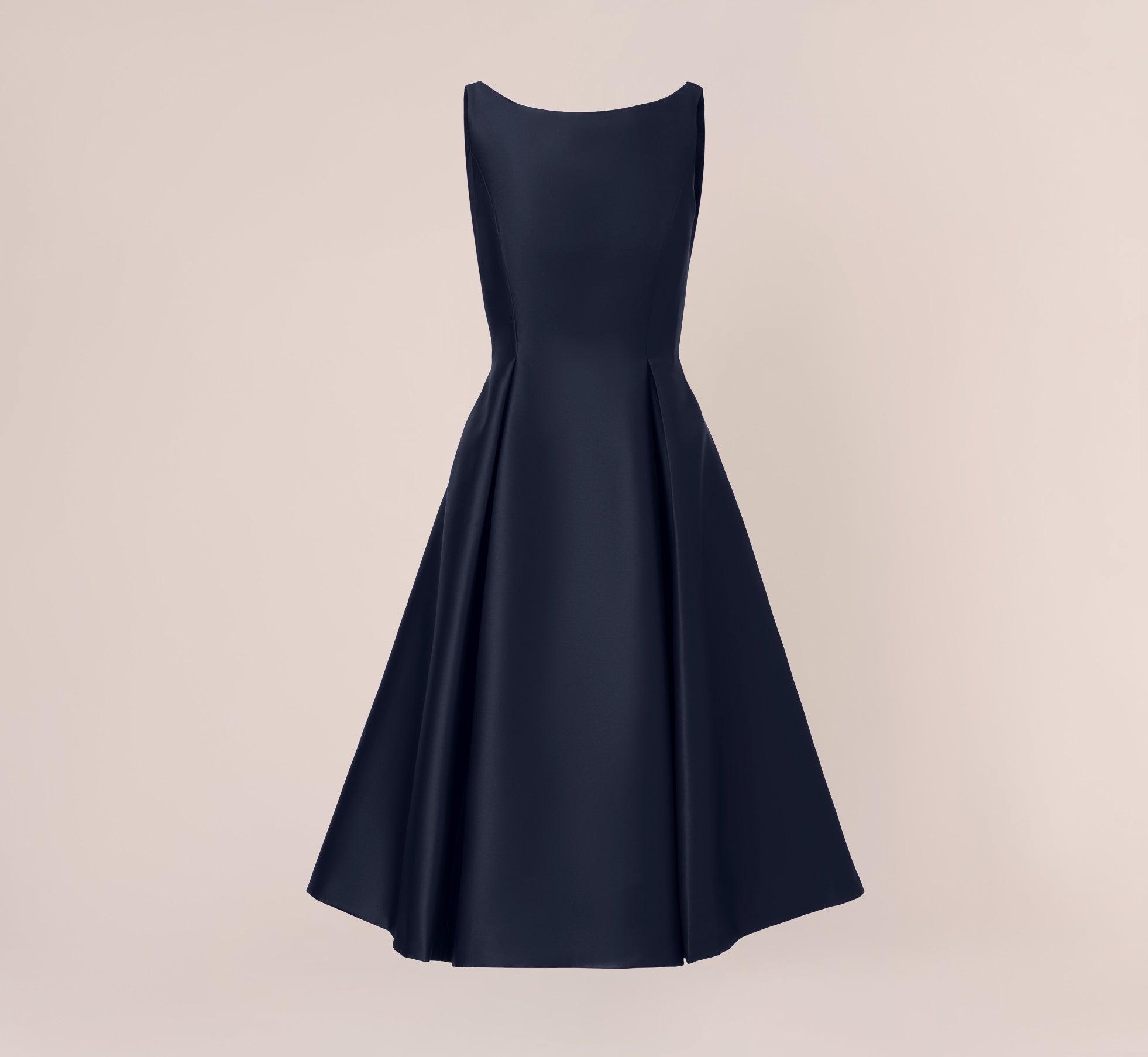 Sleeveless Mikado Fit And Flare Midi Dress With V-Back In Midnight