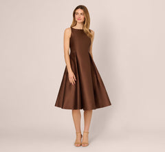 Sleeveless Mikado Fit And Flare Midi Dress With V-Back In Espresso