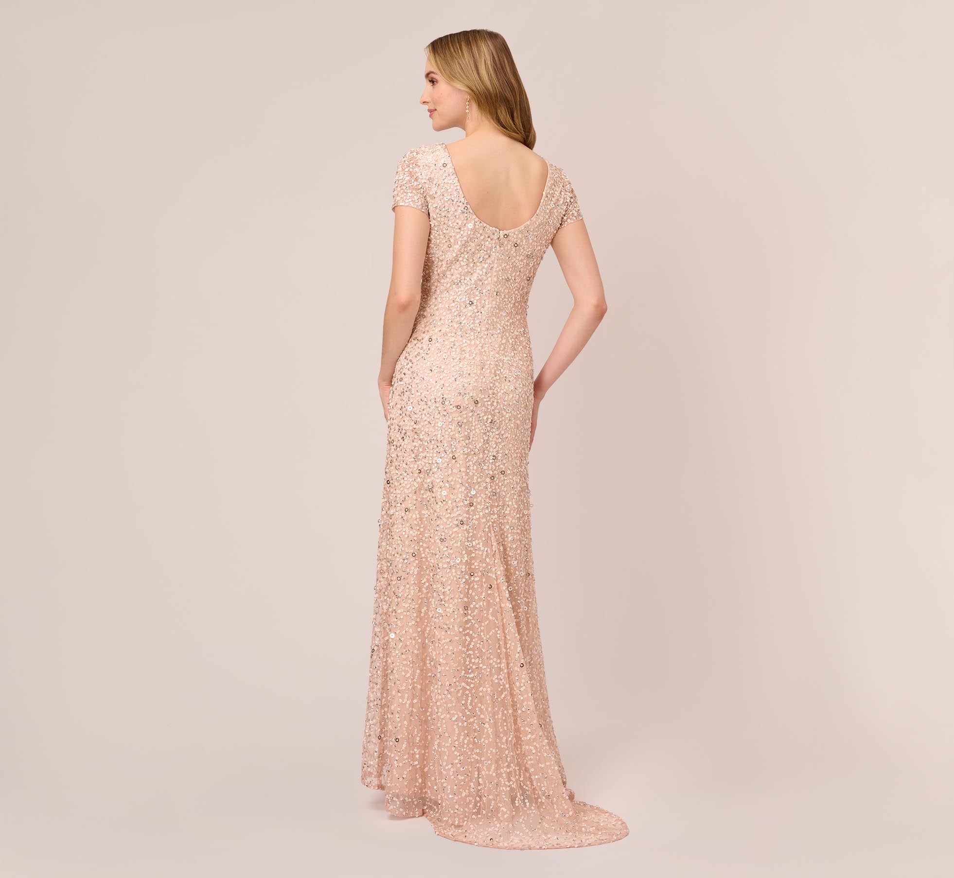 Scoop Back Sequin Gown In Blush