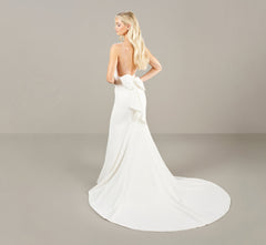 Stretch Crepe Wedding Dress With Pearl Trim In Ivory