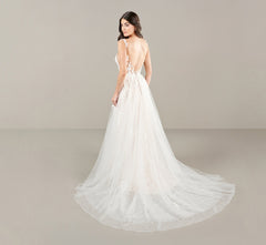 Ethereal A Line Lace Gown In Ivory Almond