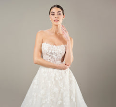 Strapless Lace Applique A Line Wedding Gown In Ivory Oyster