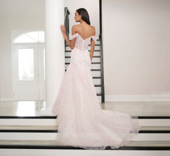 Watercolor Printed Organza Gown In Blush Multi