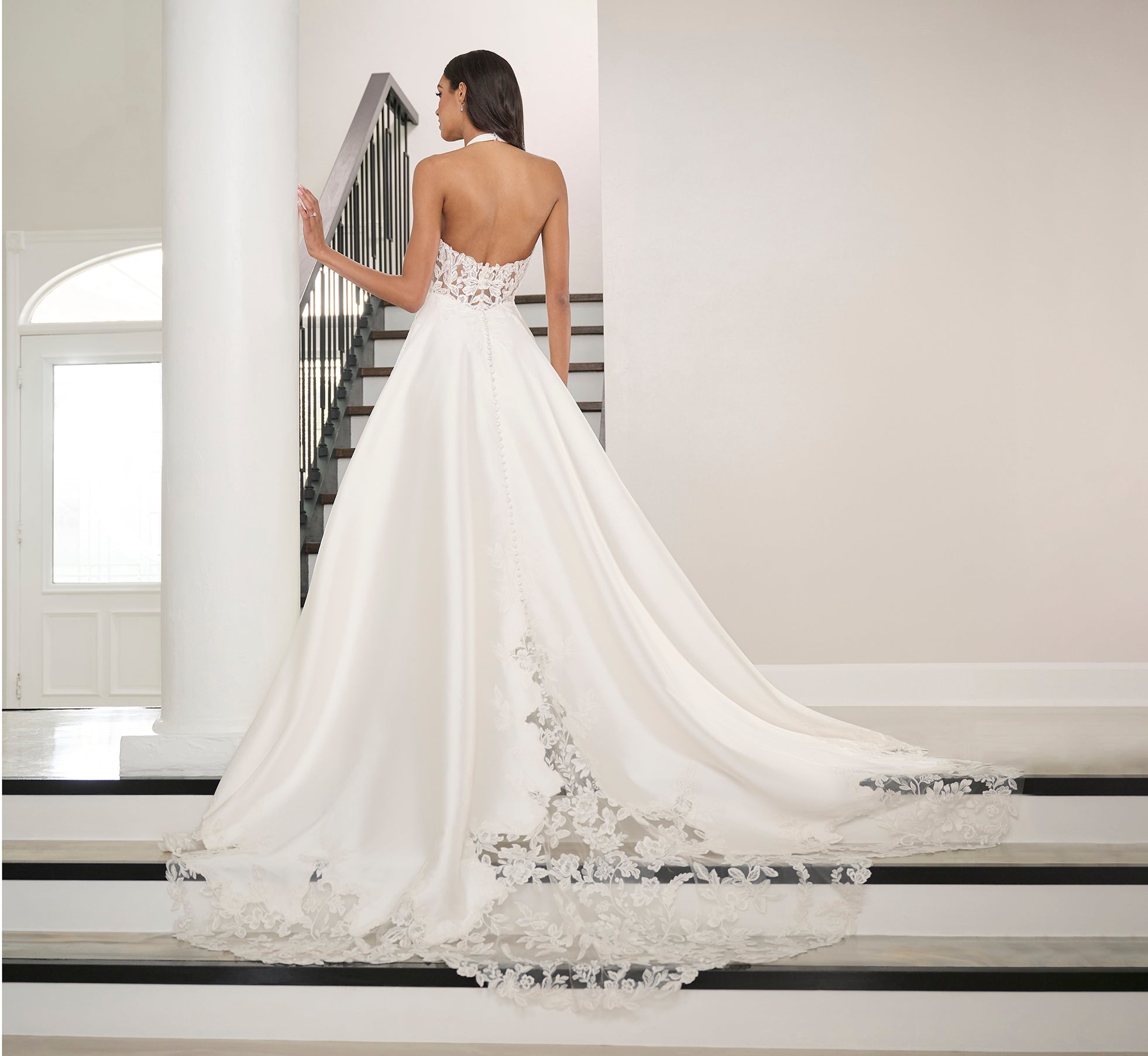 Mikado And Lace A-Line Gown In Ivory Nude