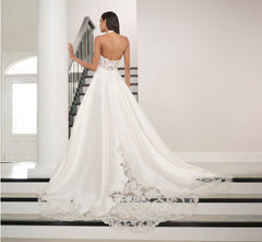 Mikado And Lace A-Line Gown In Ivory Nude