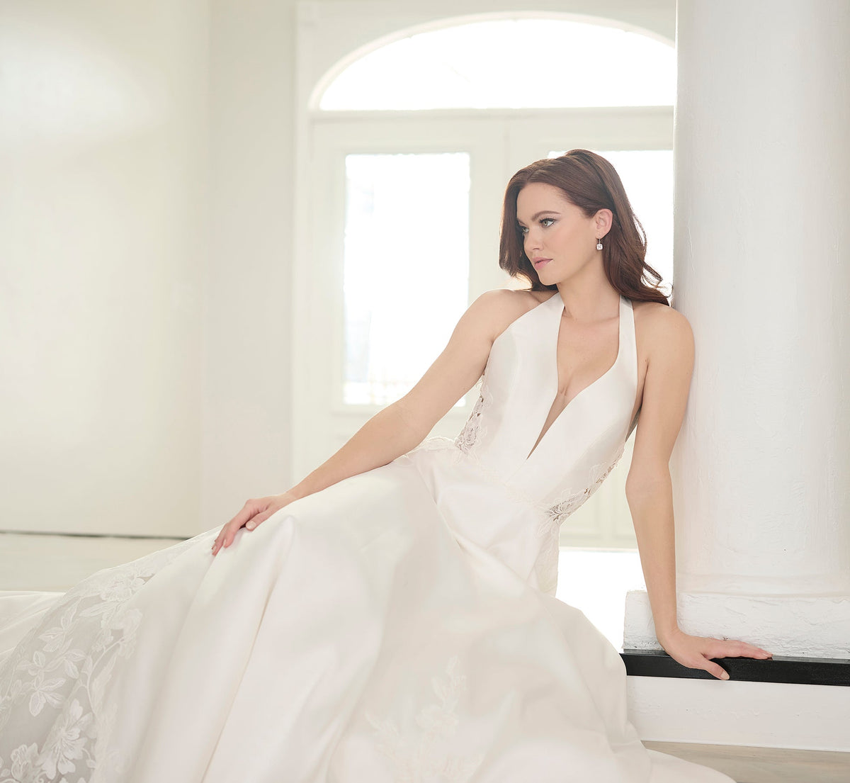 Mikado And Lace A-Line Gown In Ivory Nude