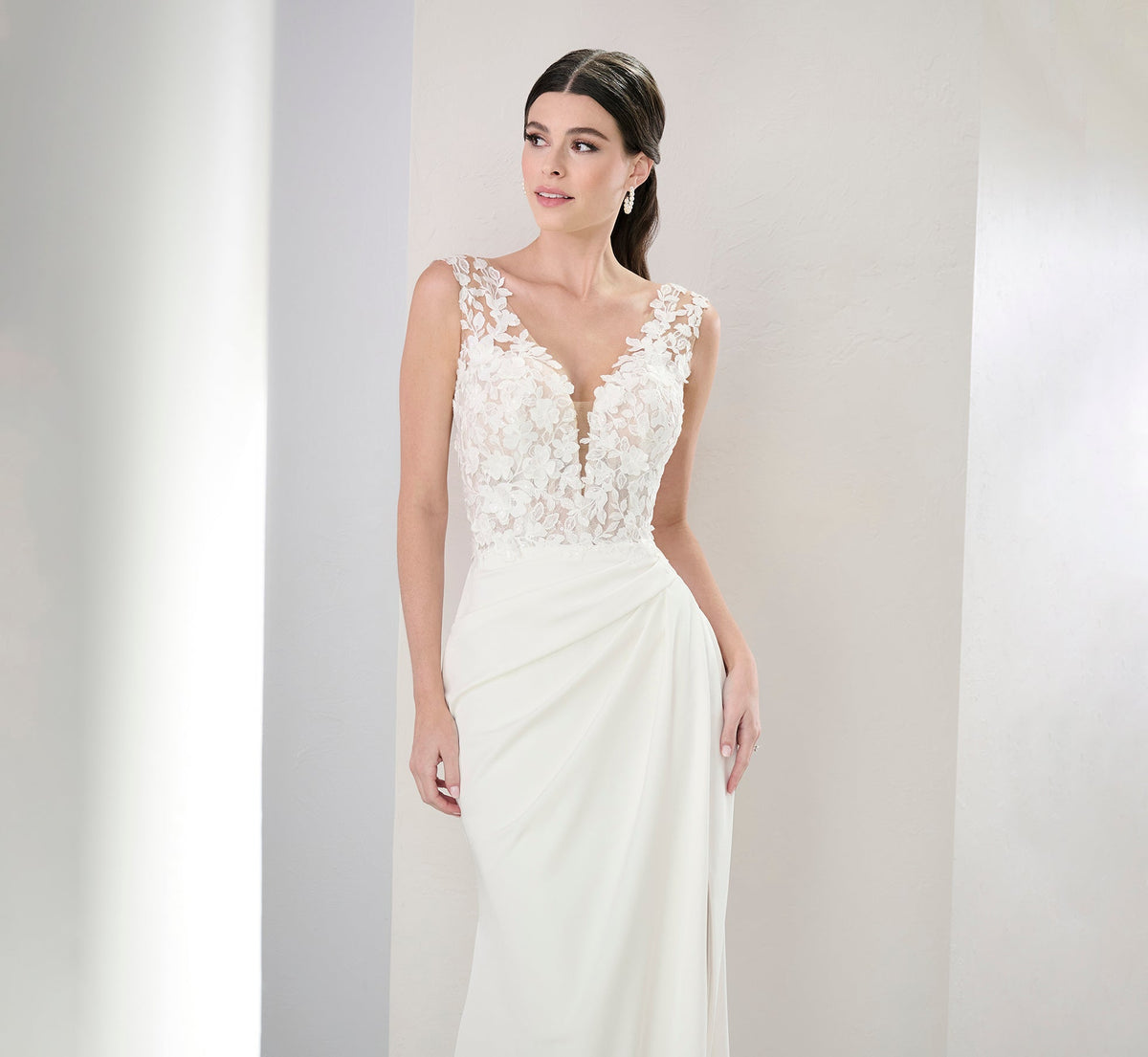 Stretch Matte Charmeuse Gown In Ivory Nude