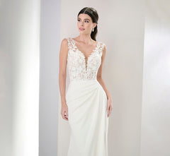 Stretch Matte Charmeuse Gown In Ivory Nude