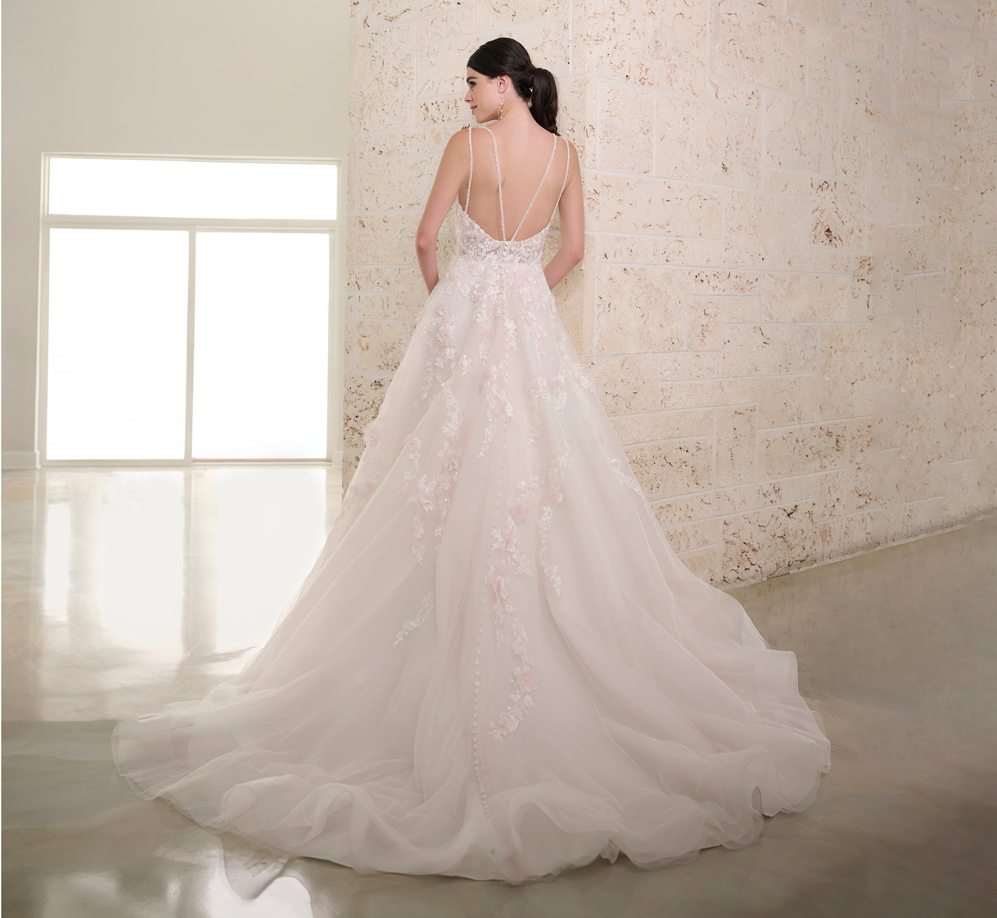 Tulle And Lace A-Line Gown In Ivory Blush