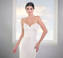 Stretch Mikado Gown With Studded Pearl Jacket In Ivory